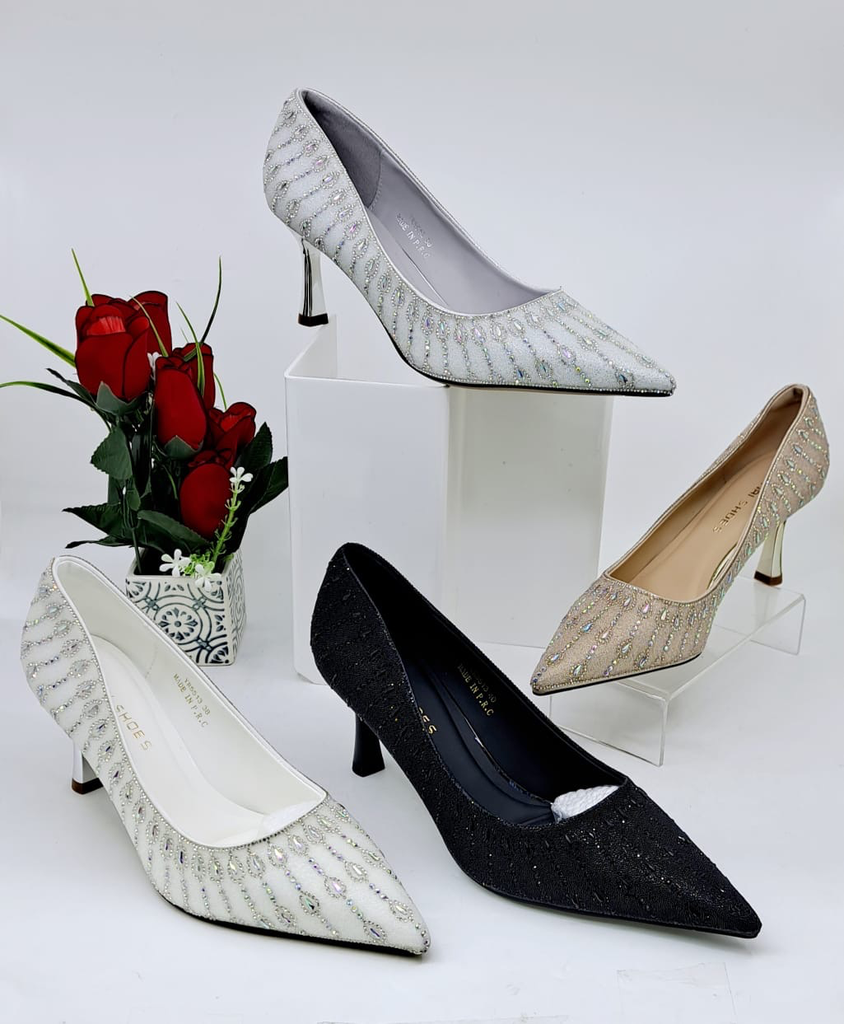 Escarpins pailletés à bout pointu et strass, en 4 coloris