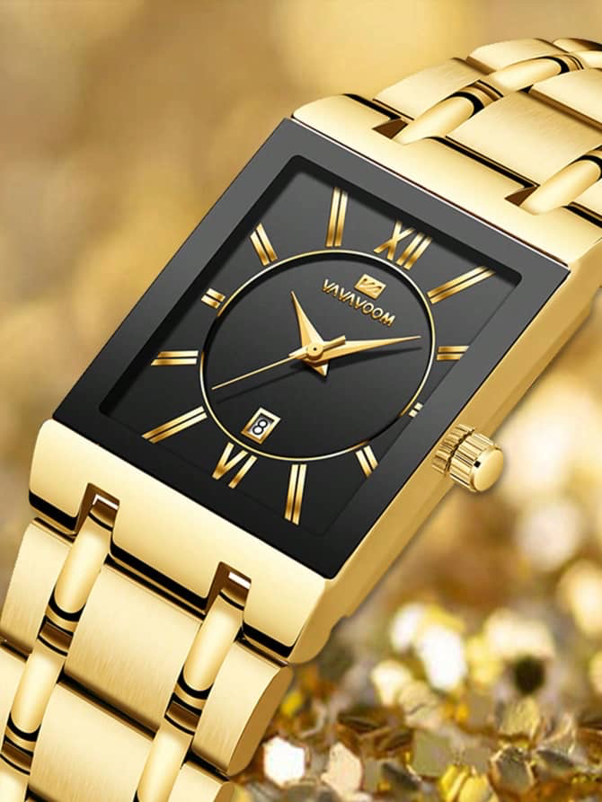 Montre homme « Vavavoom » dorée à cadran noir rectangulaire et chiffres romains